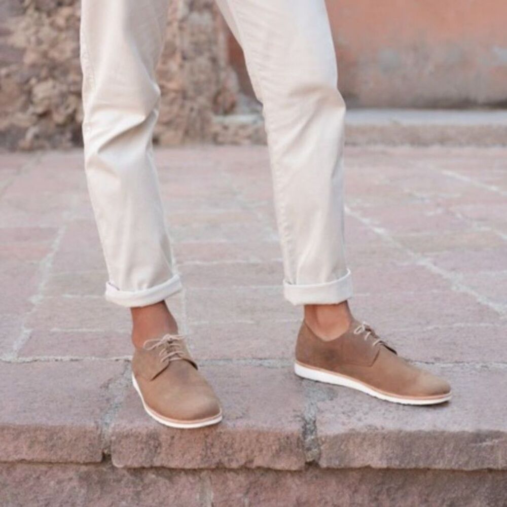 NWOB Nisolo Men's Travel Derby Lace-Up Shoes in Stone Beige Suede Size 10.5